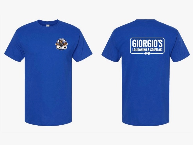 Blue Giorgio's t-shirts, front and back