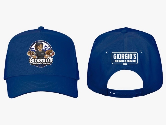 Blue Giorgio's hats, front and back