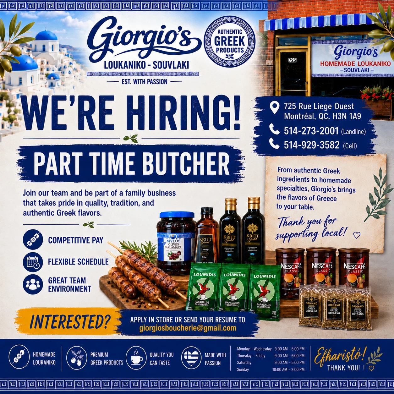 Giorgio's is hiring a part time butcher